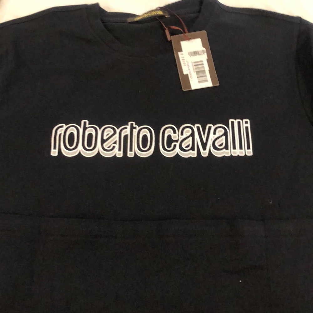 Roberto Cavalli men’s size Large black cotton t-shirt slim fit new with tag
